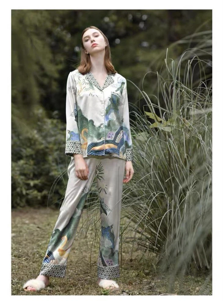 Bespoke Long Sleeve Silk Pajamas For Lady